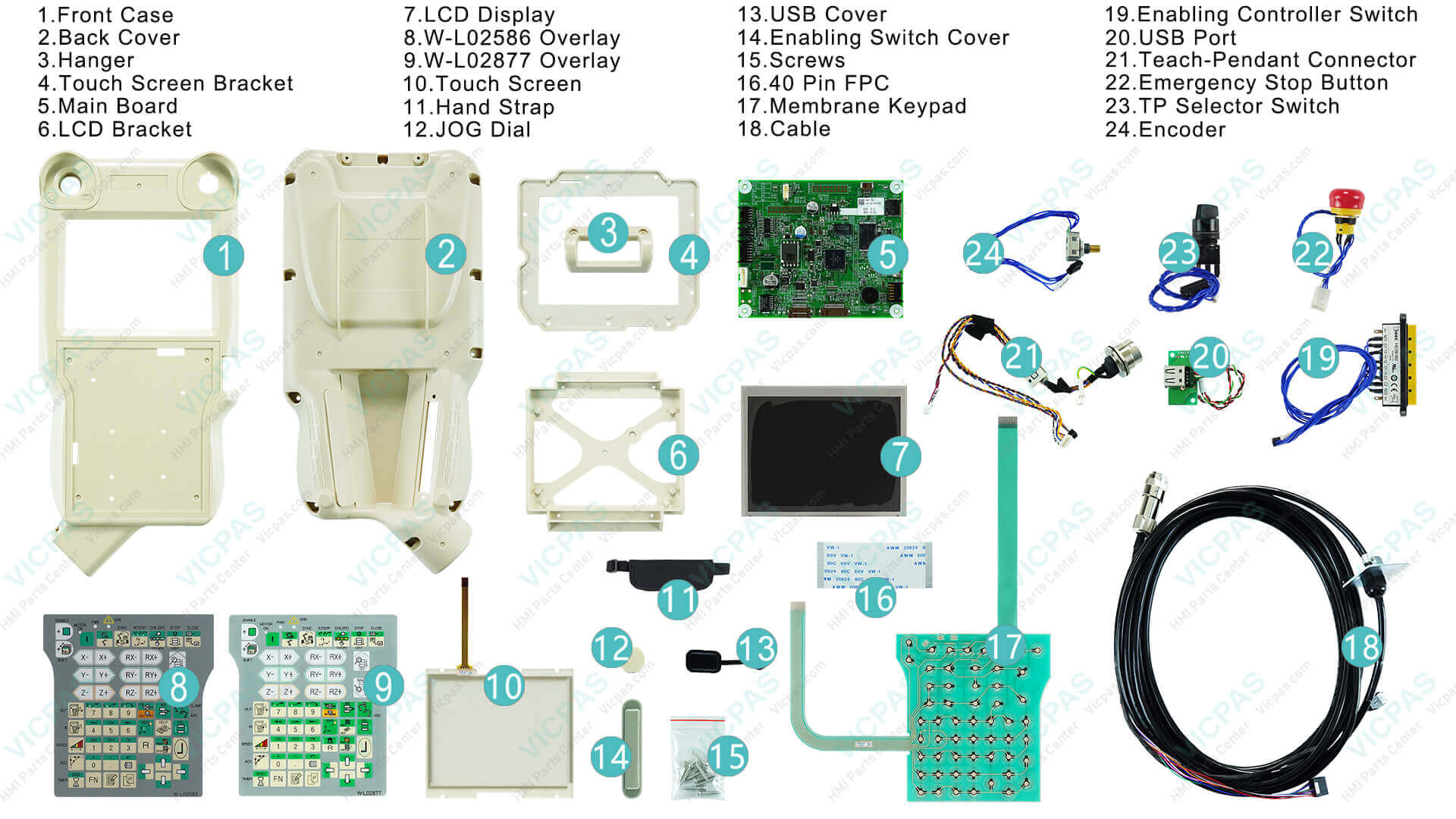 Nachi teach pendant replacement parts flat-lay