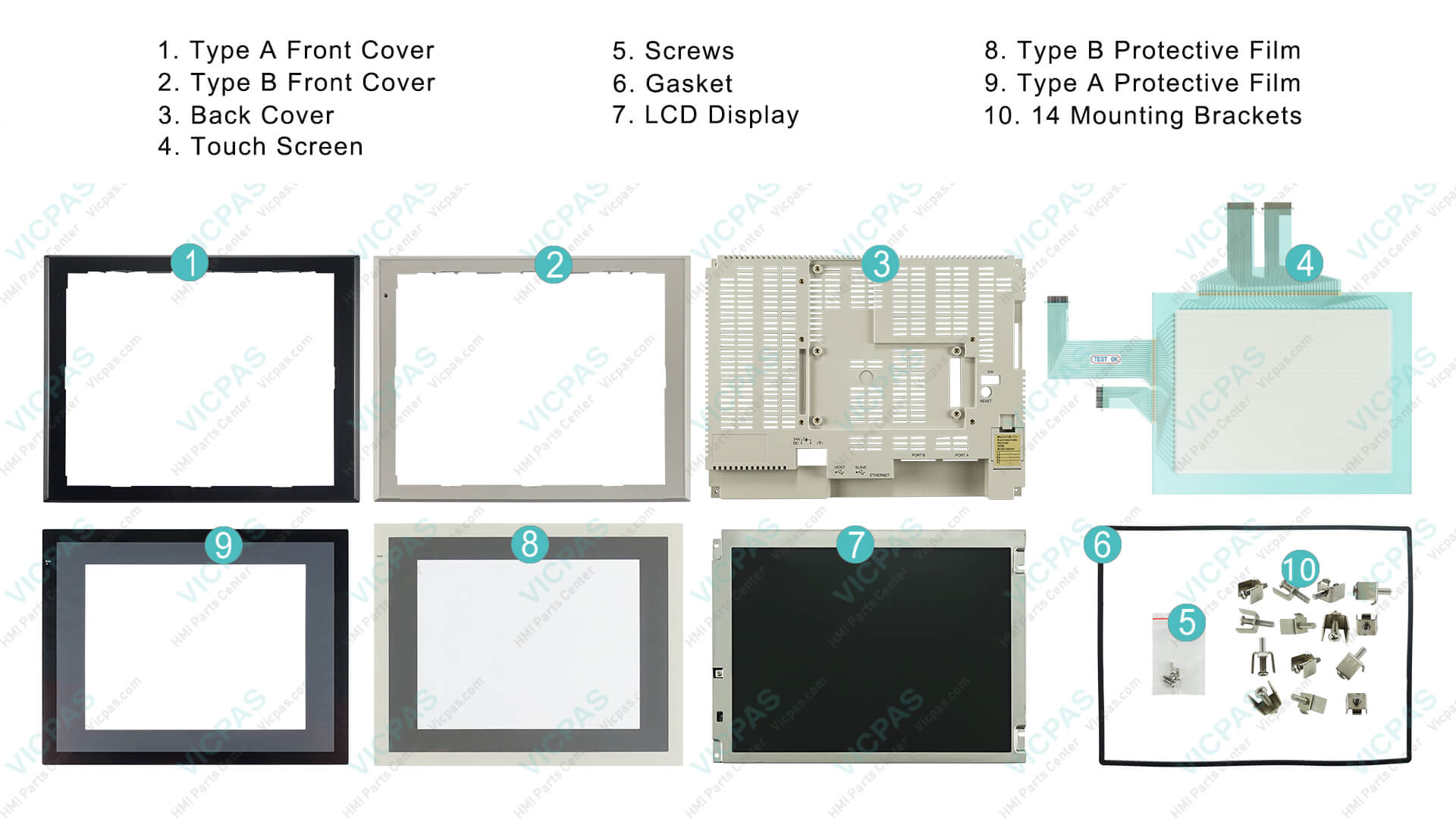VICPAS Omron NS10 HMI touchscreen replacement kit with glass, LCD, housing and film