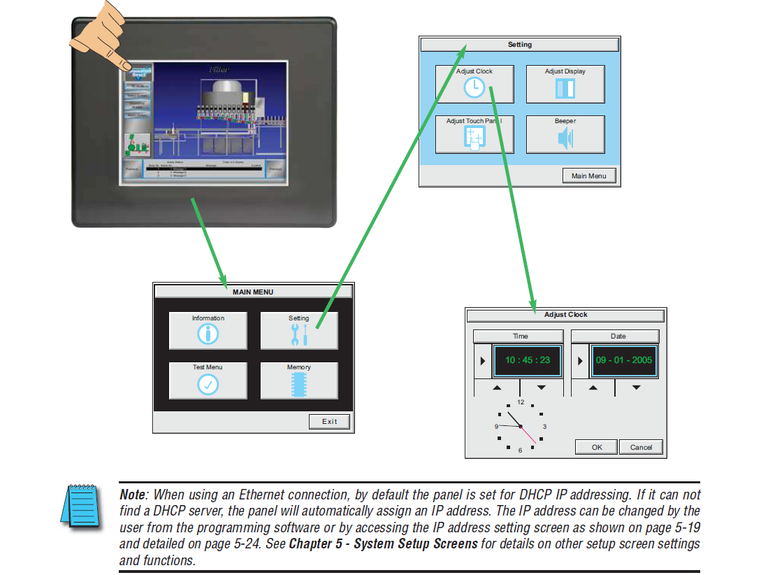 Access the EA7-T6CL-S Touch Panel Setup Screens