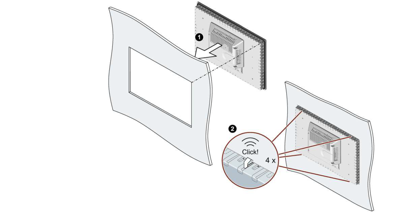 How to fastening the 6AV2128-3GB36-0AX1 built-in device with mounting clips?