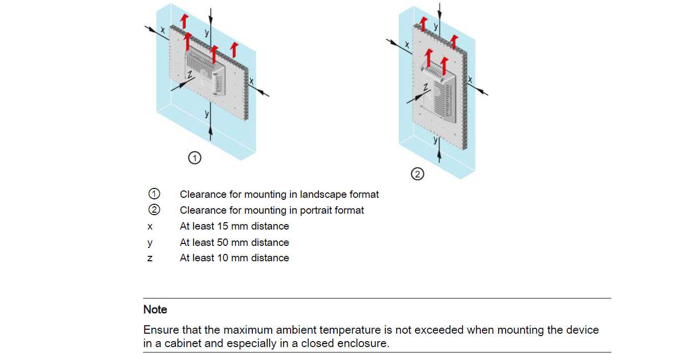 clearances are required around the HMI device to ensure sufficient self-ventilation