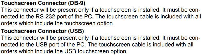 What are the connectors of Advantech FPM715R9A2303-T FPM715R9A2304-T FPM715R9A2305-T Touchscreen?