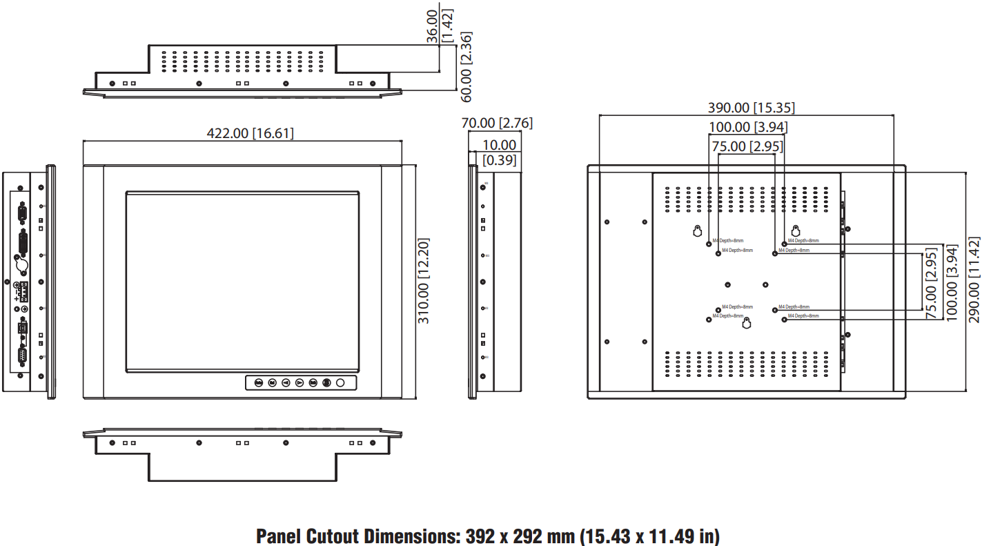 What are the dimensions and cutouts of Advantech FPM-3151G Series?