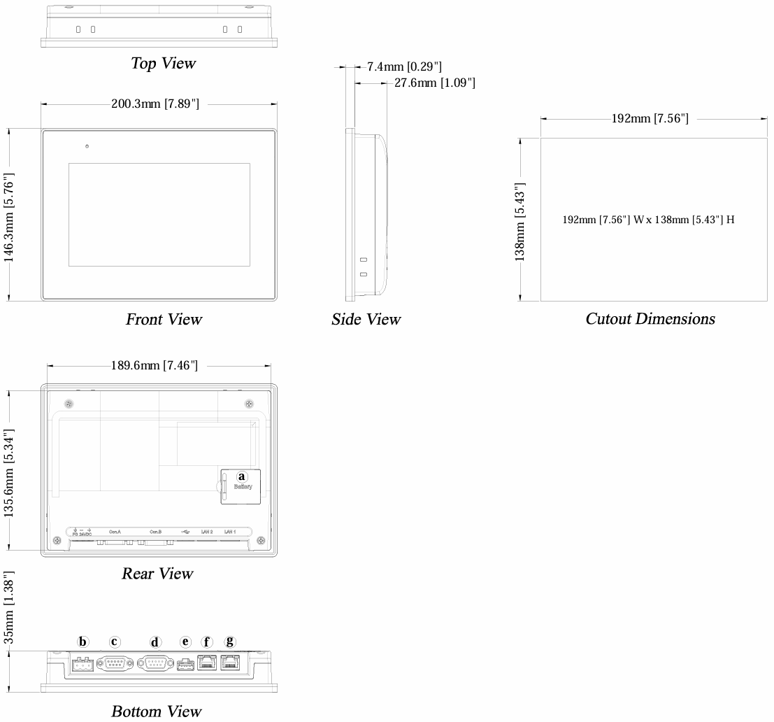 What are the dimensions of Weinview cMT2078X cMT2079X HMI?