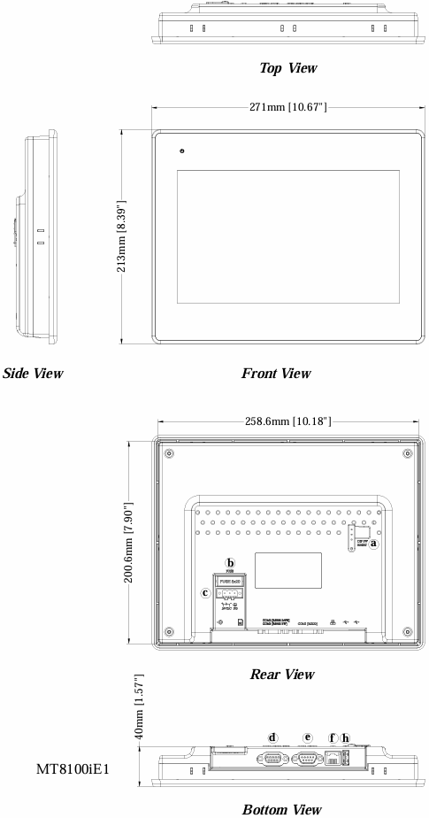 What are the dimensions of Weinview MT8100iE MT8101iE1 MT8101iE HMI?