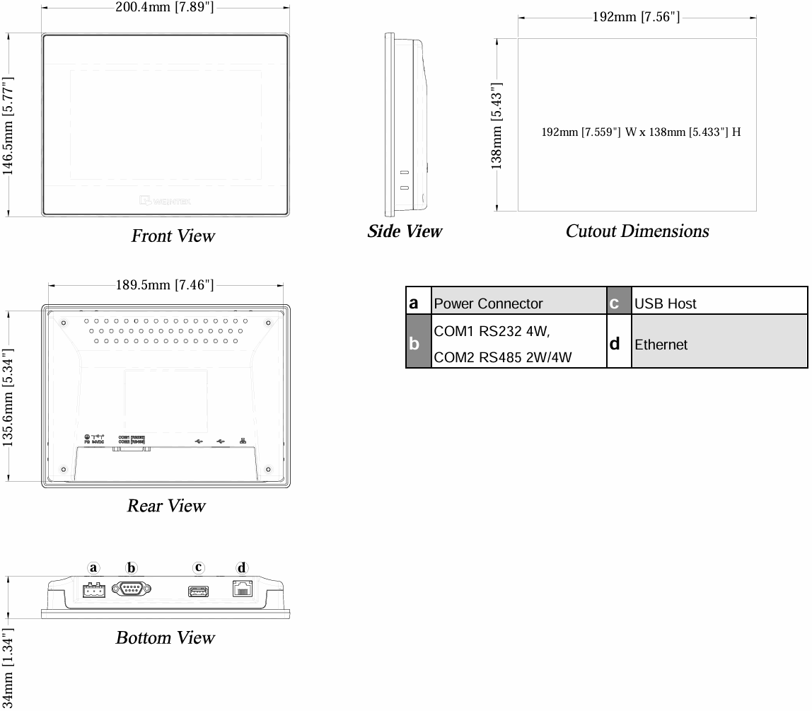 What are the dimensions of Weinview cMT3071/cMT3072 HMI?