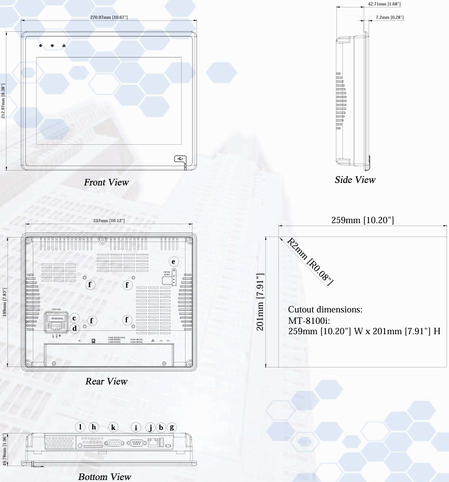 What are the dimensions of Weinview MT8100i HMI?