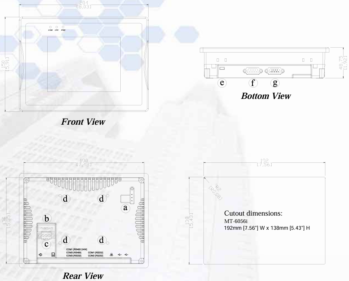 What are the dimensions of Weinview MT6056i MT6056iV1WV MT6056T HMI?