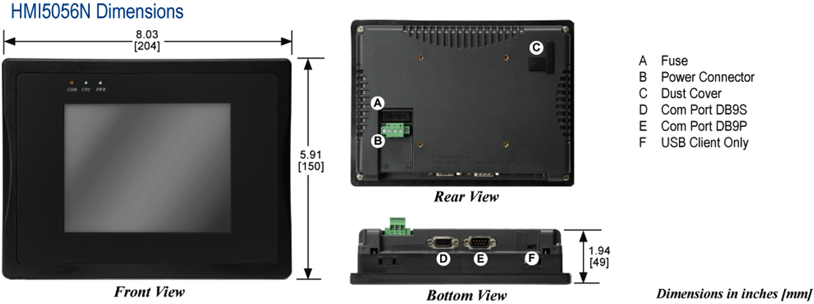 What are the dimensions of Weinview HMI5056N HMI?