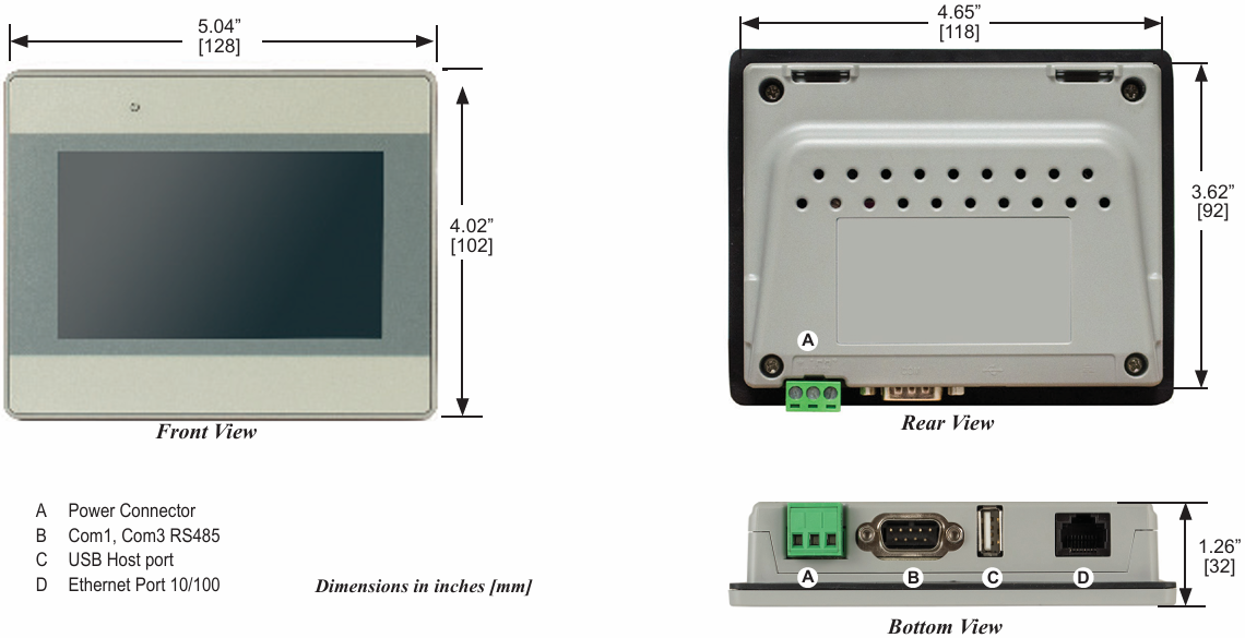 What are the dimensions of Weinview HMI5043L HMI?