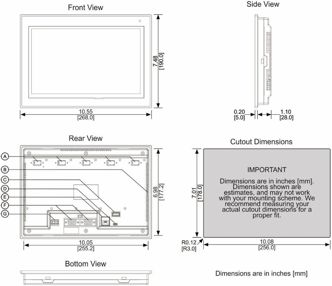 What are the dimensions of Weinview HMC3102A-M HMI?