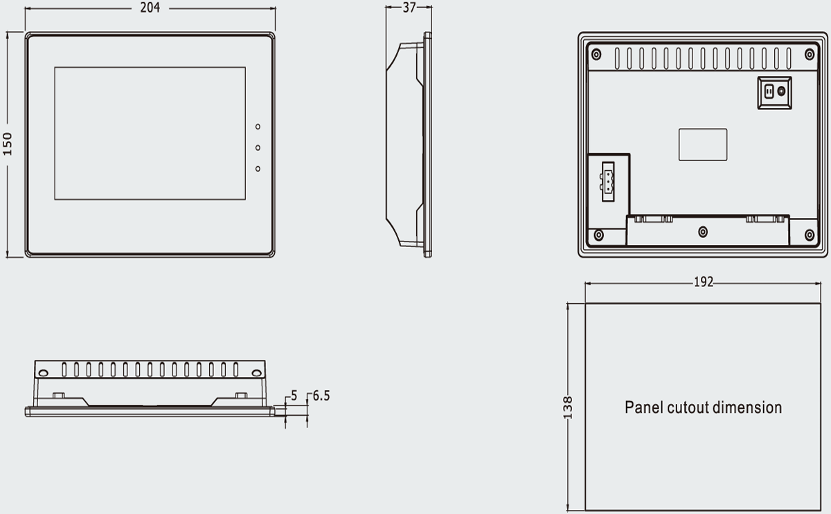 What are the dimensions of Weinview MT4414T MT4414TE MT4414TE-CAN HMI?