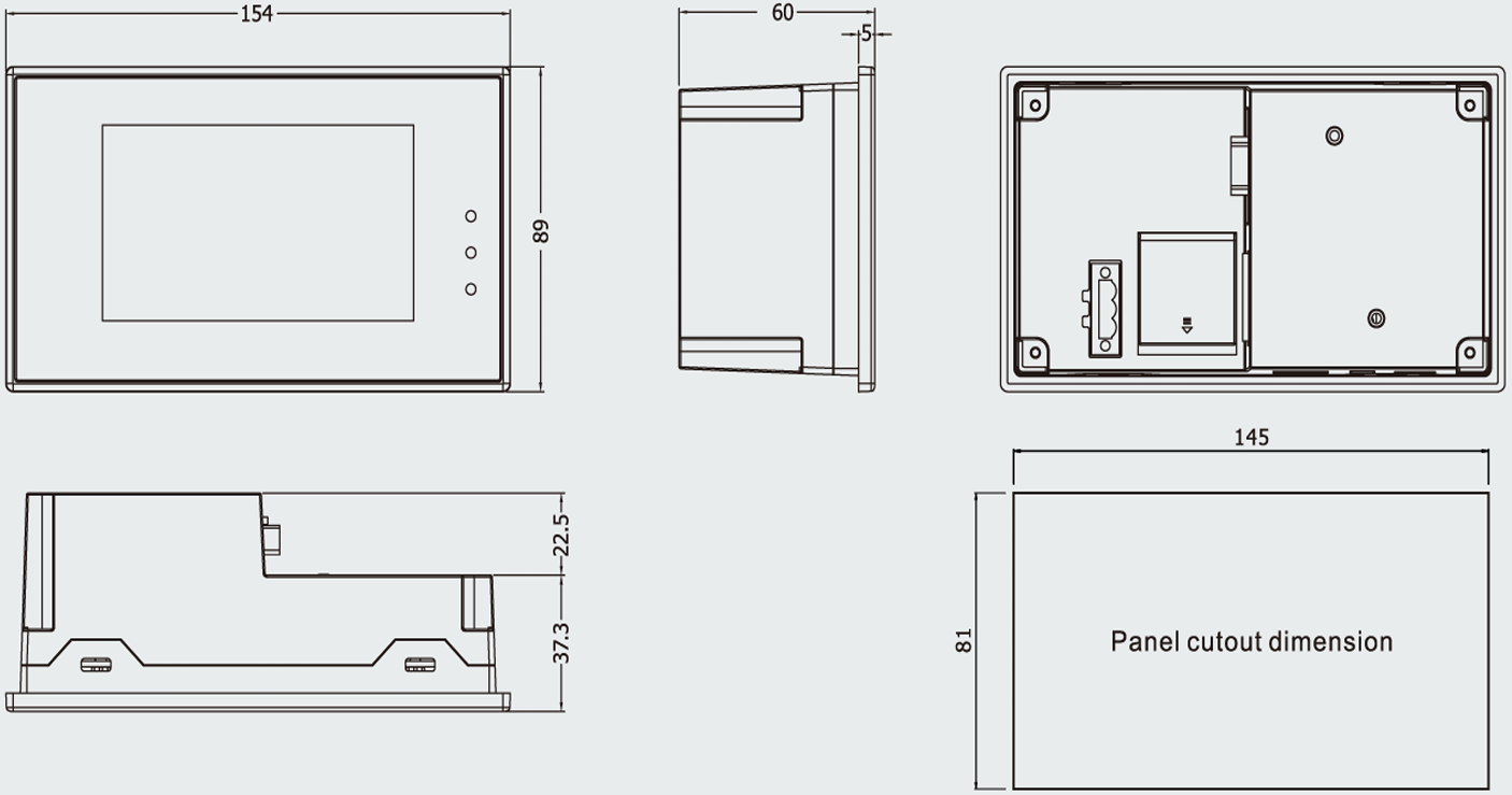 What are the dimensions of Weinview MT4210T MT4220T MT4220TE HMI?