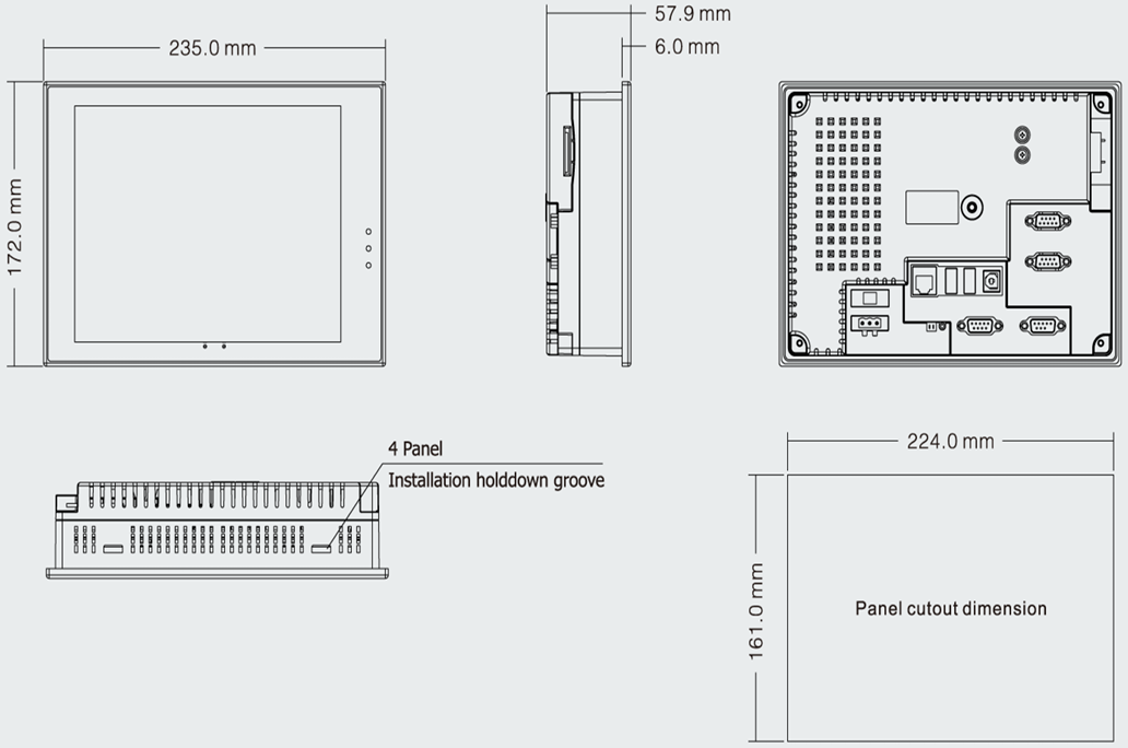 What are the dimensions of Weinview MT5423T MT5423T-DP MT5423T-CAN MT5423T-MPI HMI?