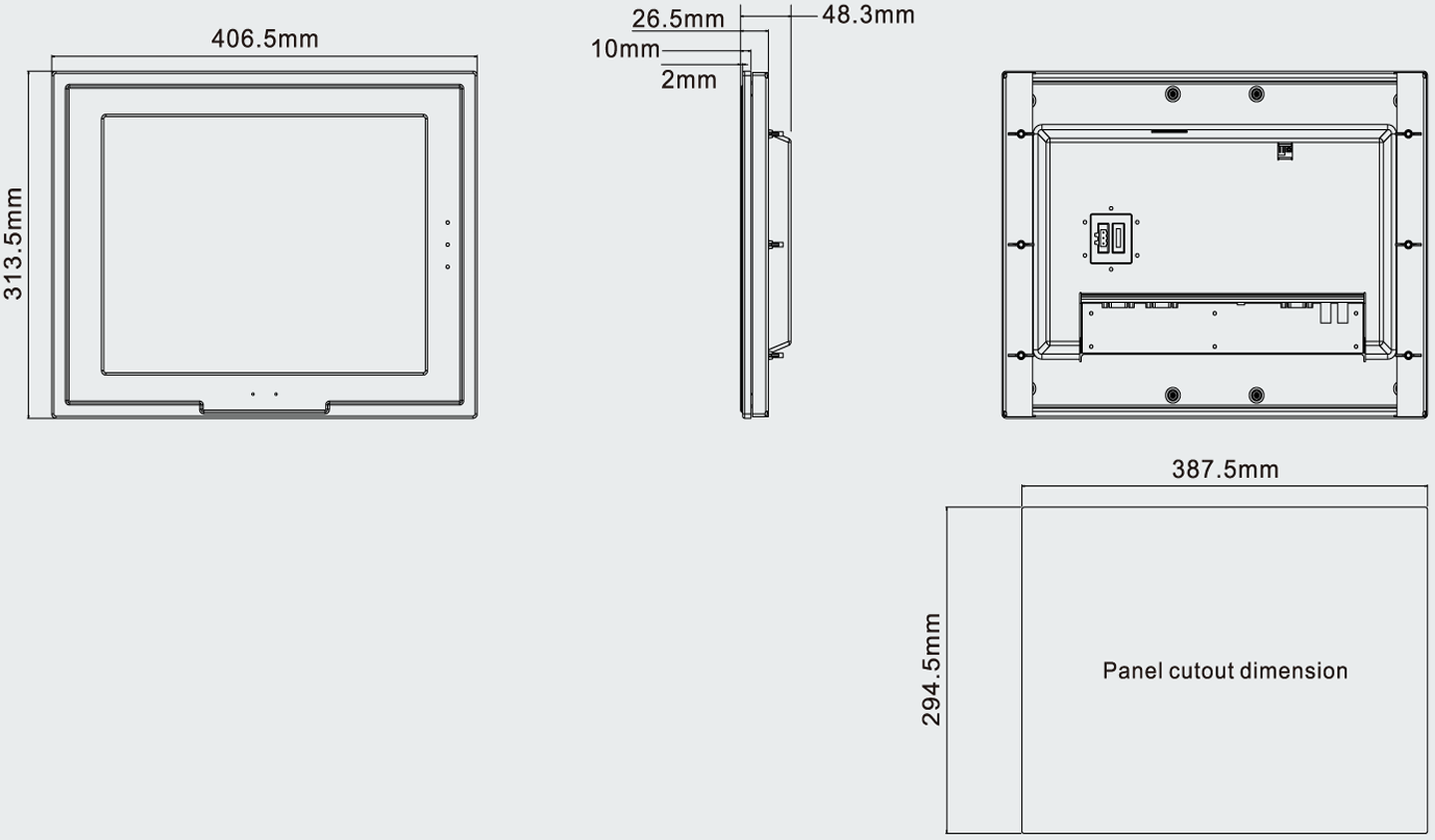 What are the dimensions of Weinview MT5720T MT5720T-DP MT5720T-CAN MT5720T-MPI HMI?