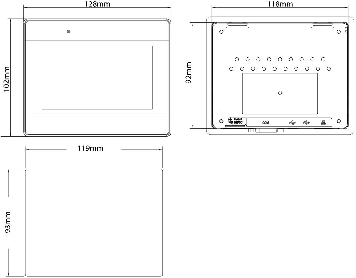 What are the dimensions of MMI-7000 Series MMI7043P-V2 HMI?