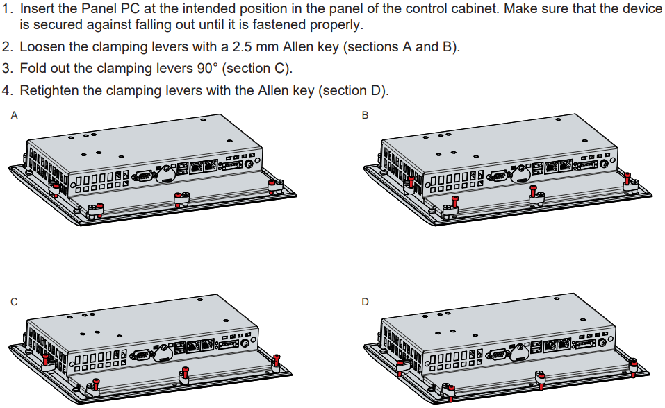 How can I install and secure the Panel PC in the control cabinet?