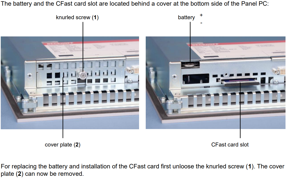 Where are the battery and the CFast card slot?