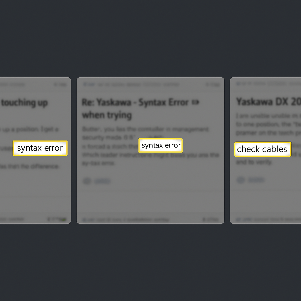 Collage of forum threads highlighting DX200 pendant fixes