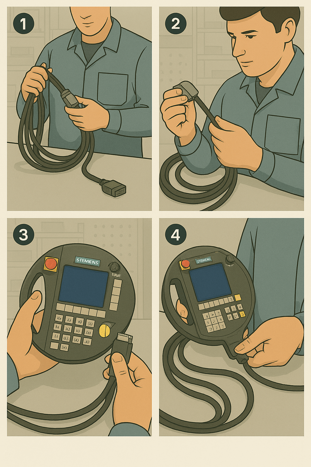 Step-by-step illustrated guide for checking cables and connectors on Siemens HT6