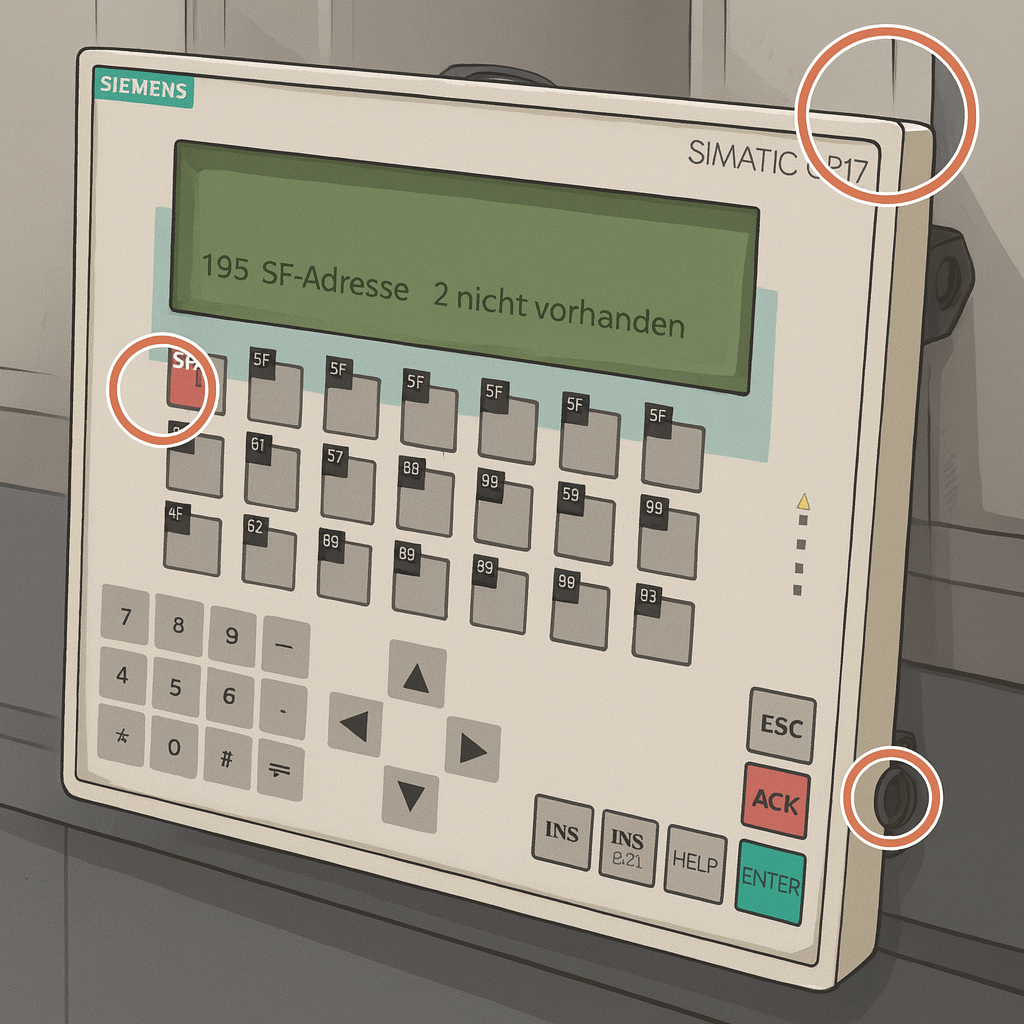 Siemens OP17 HMI operator panel in industrial environment