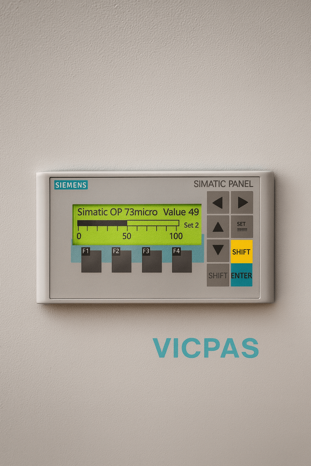 Siemens OP73 operator panel front view with monochrome display and function keys