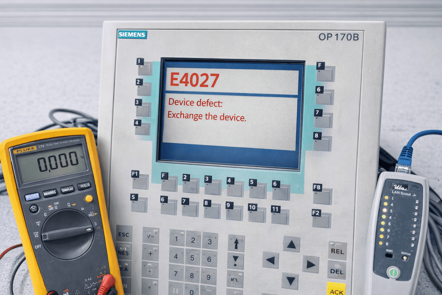 Siemens OP170B displaying Communication Error E4027