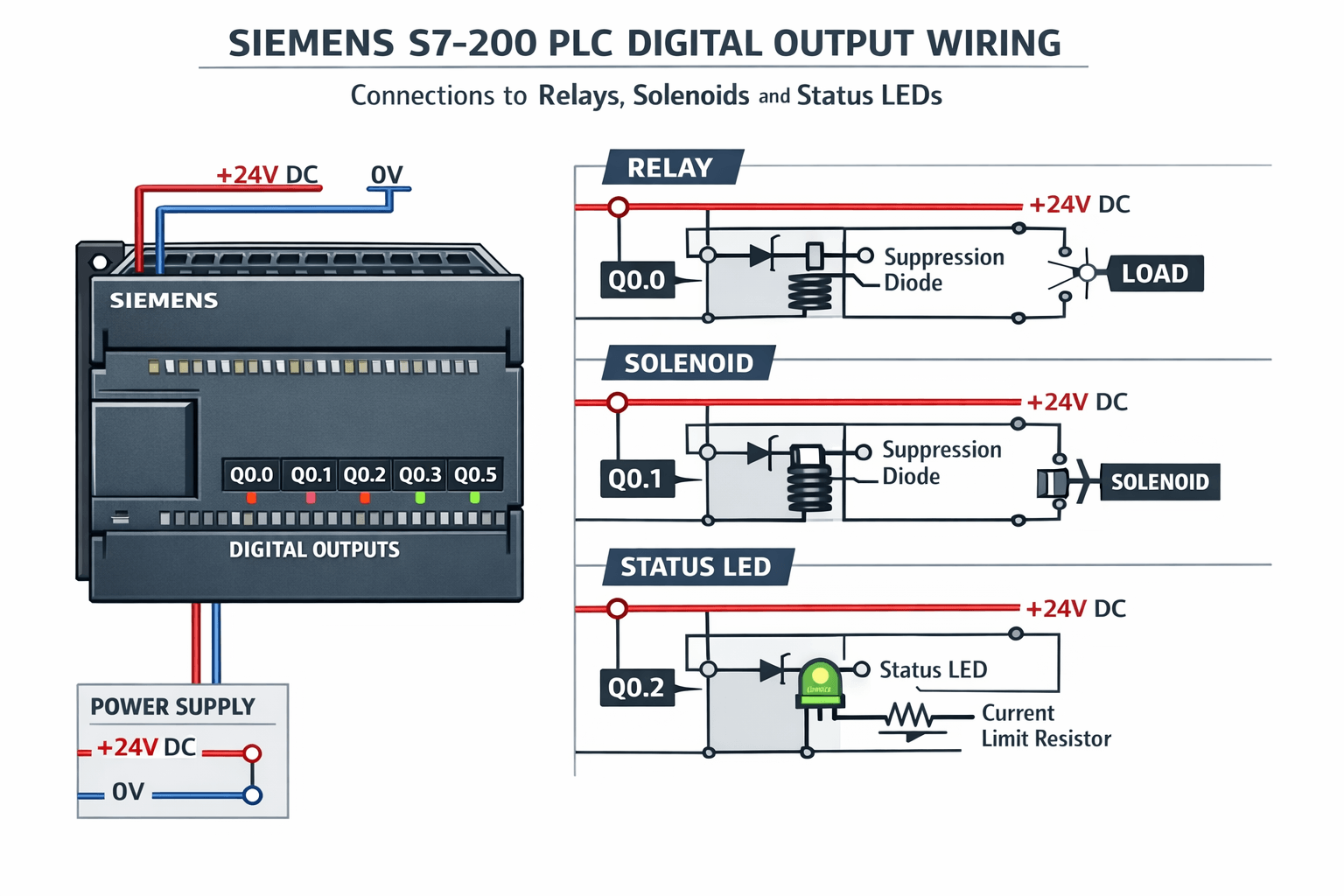Siemens S7-200 PLC digital output module wiring and troubleshooting