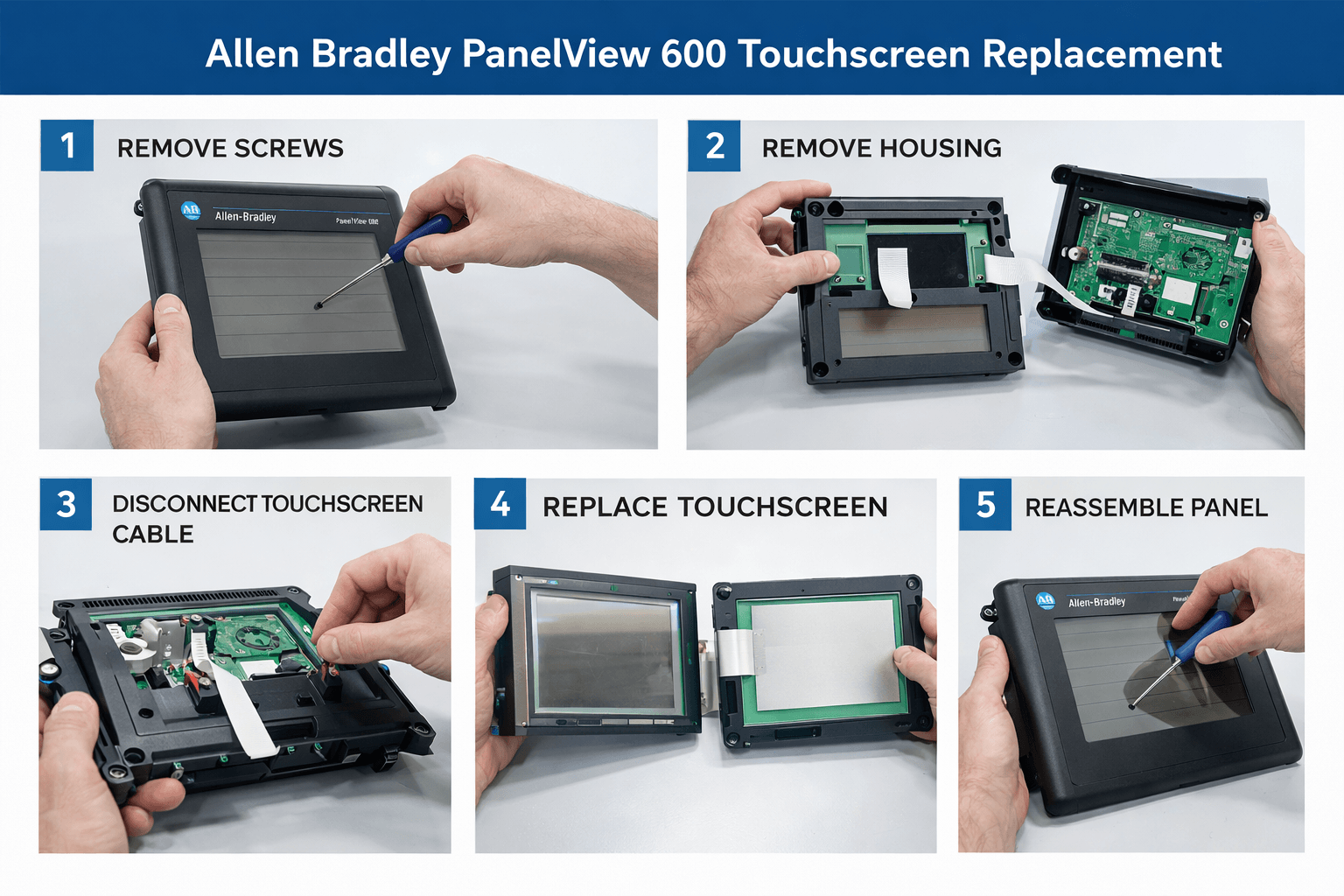 Step-by-step touchscreen replacement on PanelView 600