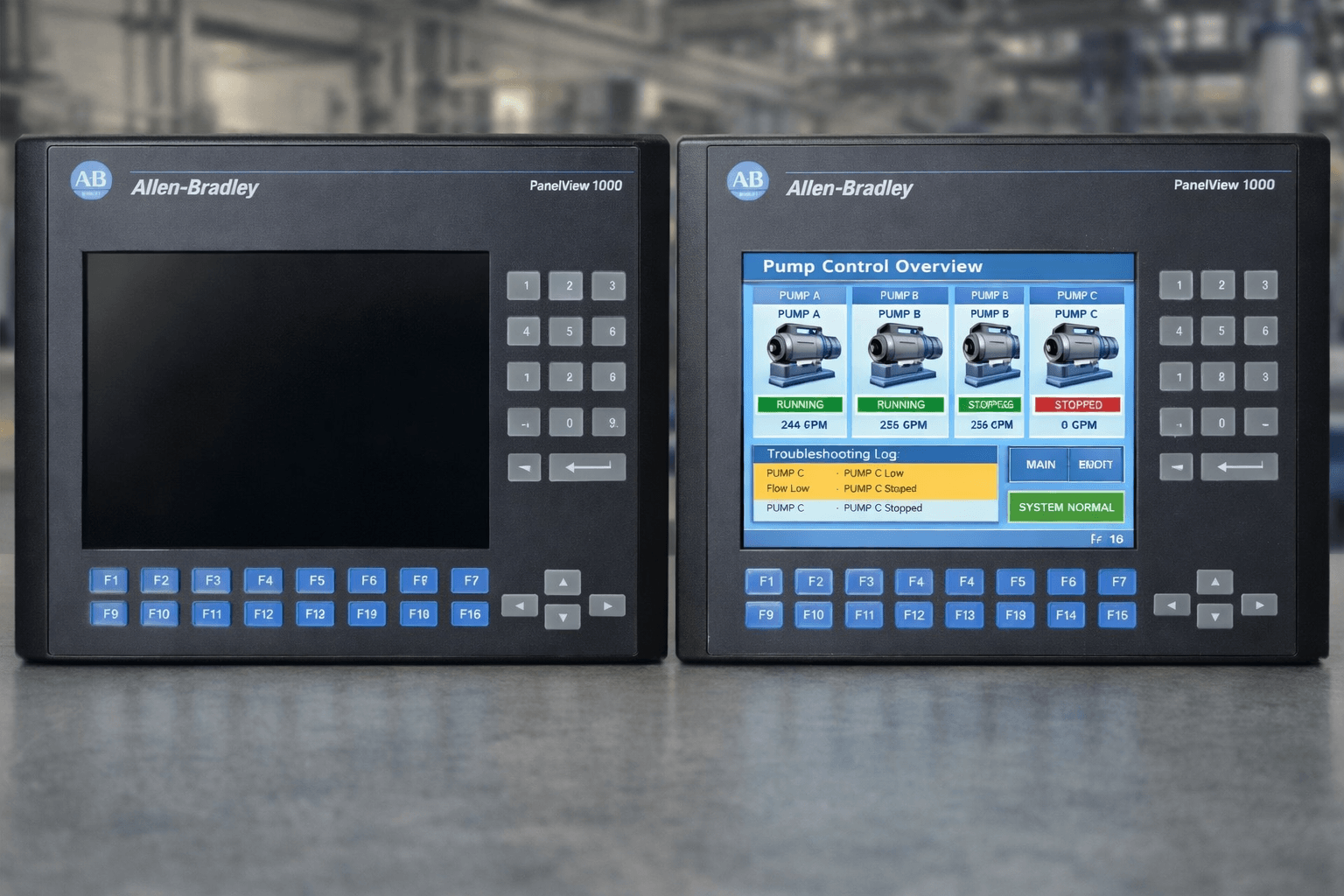 Allen Bradley PanelView 1000 Blank Screen vs Normal Display