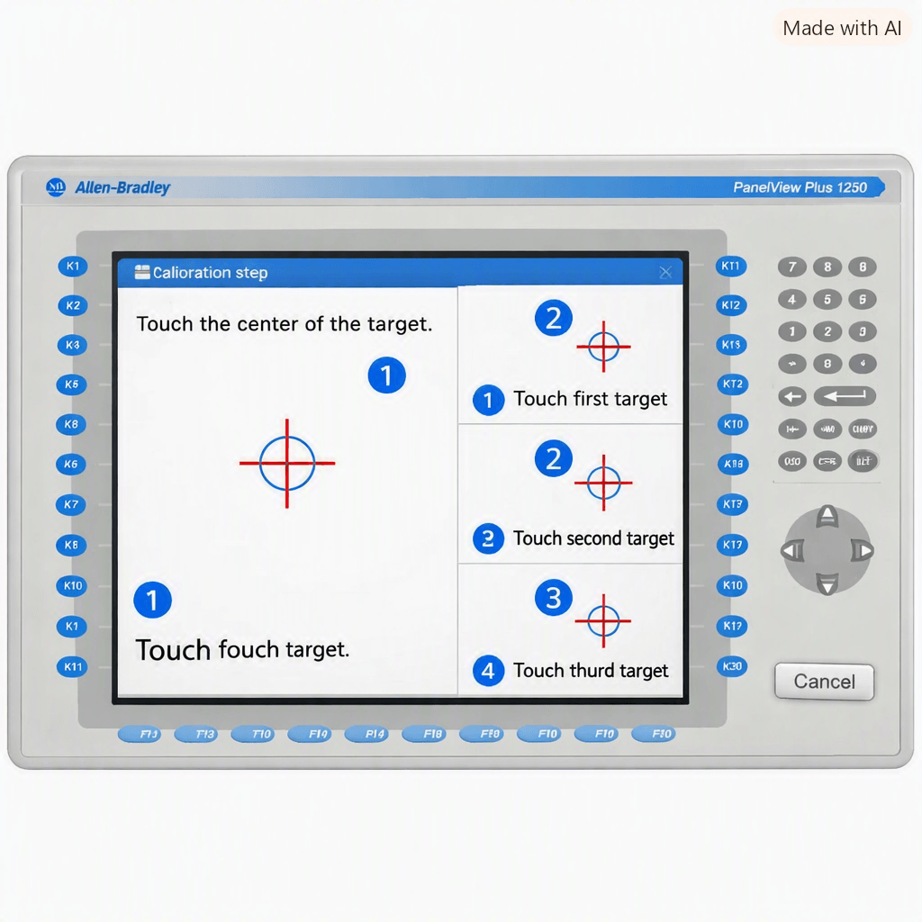 PanelView Plus 1250 four-point touch screen calibration process