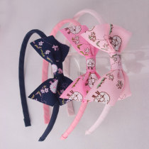 Lovely girl pink printed ribbon bow hair band