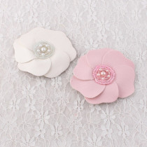 Soft big leather flower hair clip with pearl for party