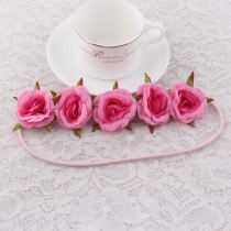 Silk flower rosy rose flower elastic hair band