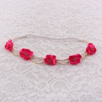 Peach flower braided elastic band with gold chain
