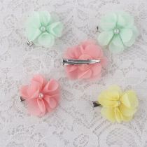 Mini rhinestone chiffon flower hair clip set supplier