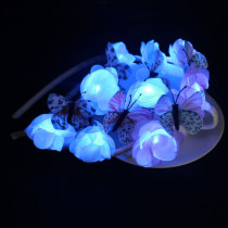 White/Pink rose led light up flower hair band with butterfly