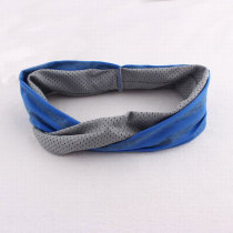 Blue and grey wide yoga headband for women