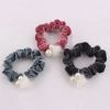 80s velvet pearl scrunchie hair tie with faux fur