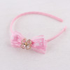 Sweet pink girl ribbon bow hair band with flower crystal