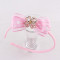 Sweet pink girl ribbon bow hair band with flower crystal