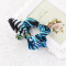 Boho blue ocean leaves printed bunny ear hair scrunchies