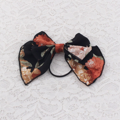 Large floral chiffon bowknot hair tie for women