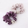 Purple/champagne satin elastic hair scrunchie with pearl