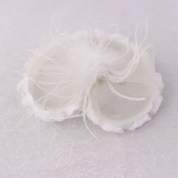 White feather mesh heart bridal hat with birdcage veil