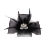 Black mesh feather fascinator bow comb for women