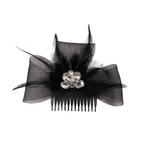 Black mesh feather fascinator bow comb for women