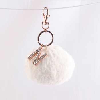 9cm White faux rabbit fluffy ball car keyring bag keychain