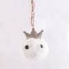 8cm white cute crown faux fur pom pom keychain