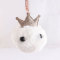 8cm white cute crown faux fur pom pom keychain
